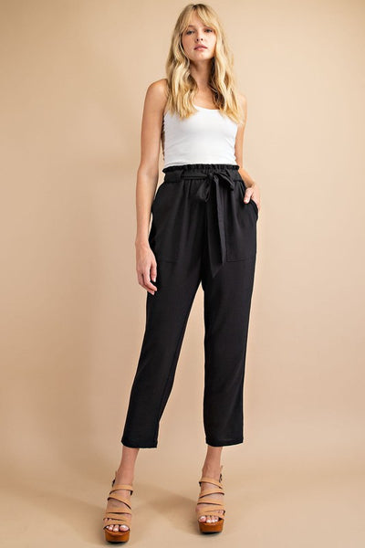 Paper Bag High Waist Slim Cropped Pants
