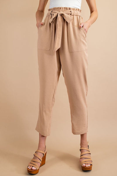 Paper Bag High Waist Slim Cropped Pants