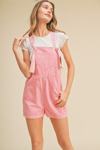 Bubble Gum Pink Washed Shortalls