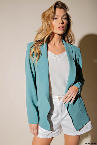 Teal Blue Long Sleeve Lightweight Blazer