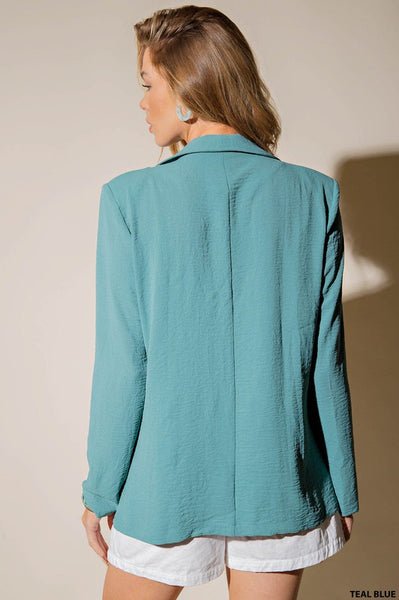 Teal Blue Long Sleeve Lightweight Blazer