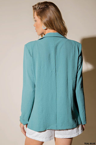 Teal Blue Long Sleeve Lightweight Blazer