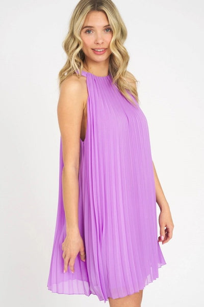 Lavender Pleated Halter Dress