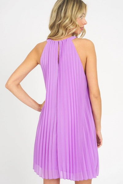 Lavender Pleated Halter Dress