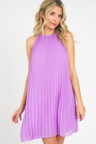 Lavender Pleated Halter Dress