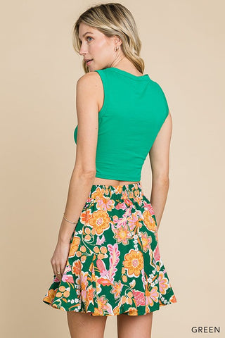 Casual Floral Shorts- Green Floral