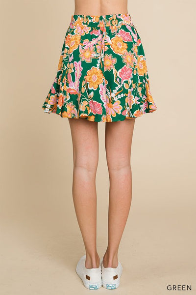Casual Floral Shorts- Green Floral