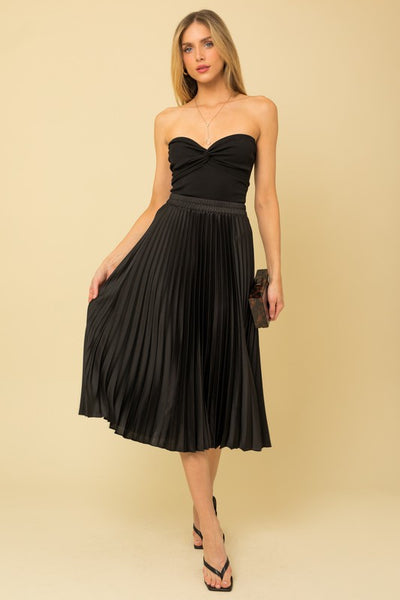 Sunburst Satin Pleated Maxi Skirt