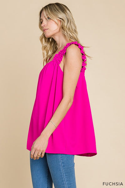 Ruffle Strap Tank Top - Fuchsia