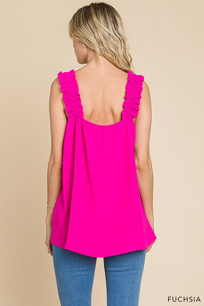 Ruffle Strap Tank Top - Fuchsia