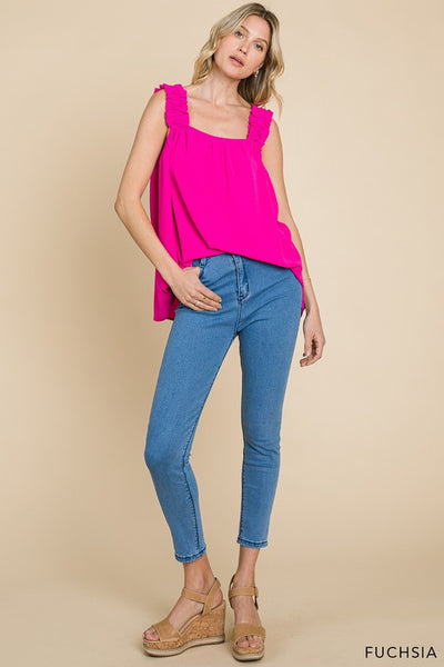Ruffle Strap Tank Top - Fuchsia