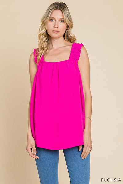 Ruffle Strap Tank Top - Fuchsia