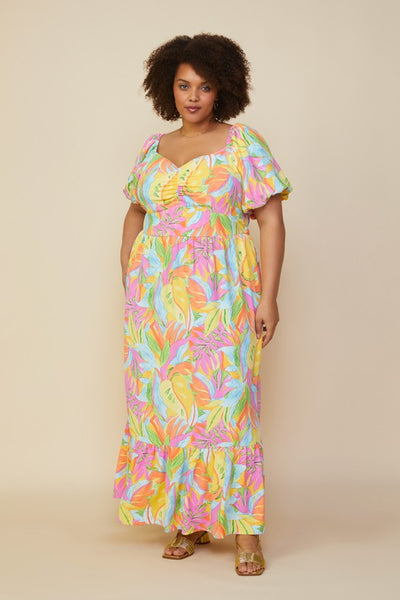 Floral Print Smocked Back Maxi Dress
