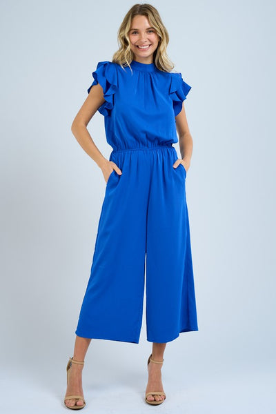 Tie Back Ruffle Sleeve Jumpsuit