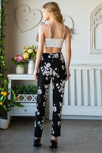 Black & White Floral Stretch Pants