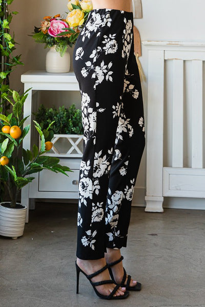 Black & White Floral Stretch Pants
