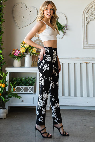 Black & White Floral Stretch Pants