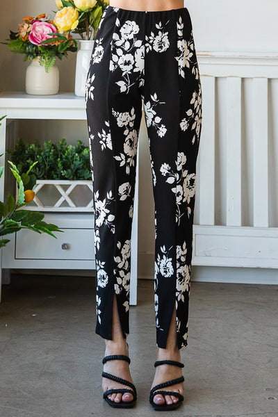 Black & White Floral Stretch Pants