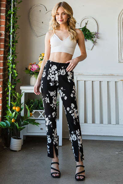Black & White Floral Stretch Pants