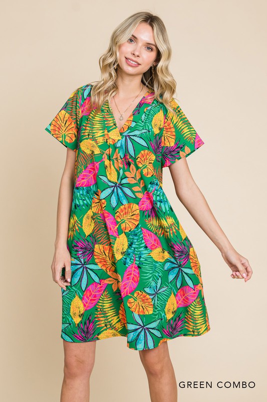 Green Floral Dress With Pockets