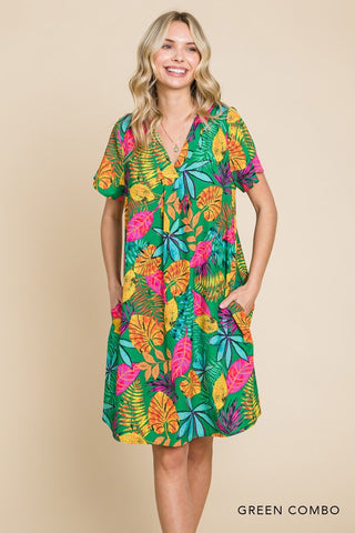 Green Floral Dress With Pockets