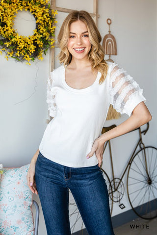 Black Label White Ruffle Sleeve Top
