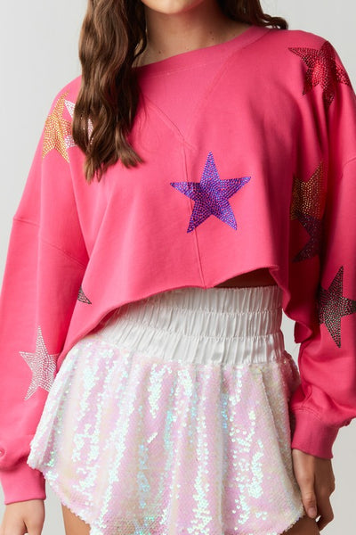 Starry Rhinestone Cropped Sweatshirt - Multiple Colors