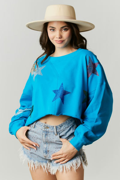 Starry Rhinestone Cropped Sweatshirt - Multiple Colors
