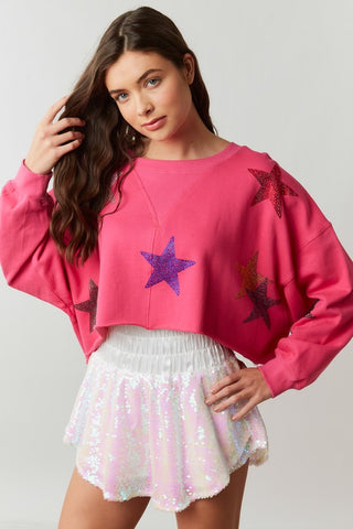 Starry Rhinestone Cropped Sweatshirt - Multiple Colors