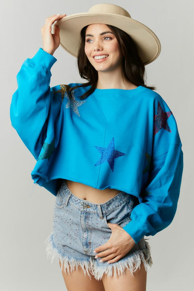 Starry Rhinestone Cropped Sweatshirt - Multiple Colors