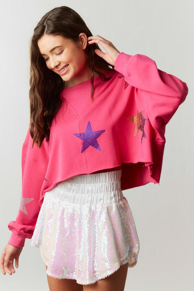 Starry Rhinestone Cropped Sweatshirt - Multiple Colors