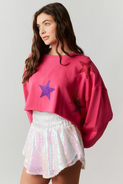 Starry Rhinestone Cropped Sweatshirt - Multiple Colors