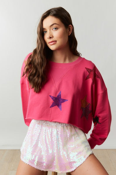 Starry Rhinestone Cropped Sweatshirt - Multiple Colors