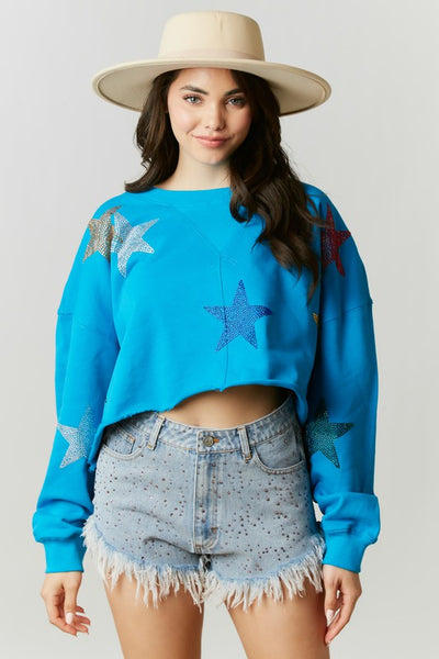 Starry Rhinestone Cropped Sweatshirt - Multiple Colors