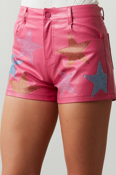 Starry Rhinestone Faux Leather Shorts