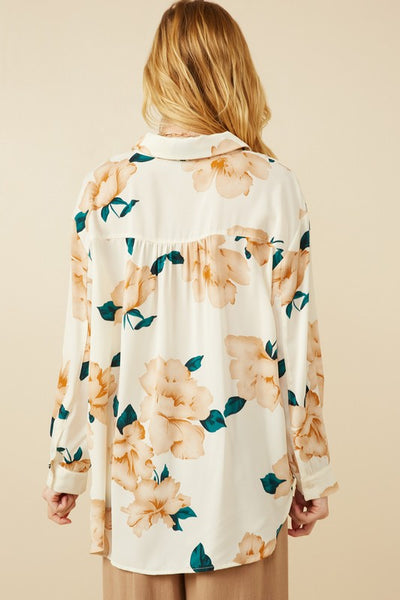 Women's Romantic Floral Soft Stain Button Up Shirt
