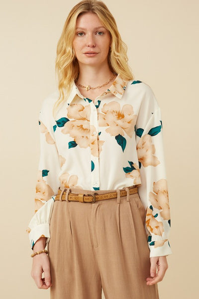 Women's Romantic Floral Soft Stain Button Up Shirt