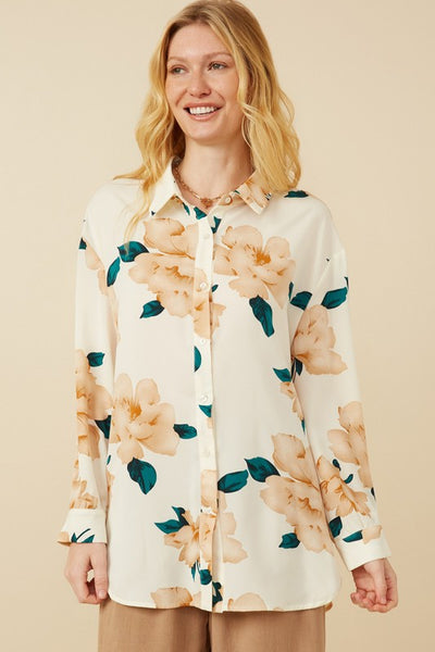 Women's Romantic Floral Soft Stain Button Up Shirt