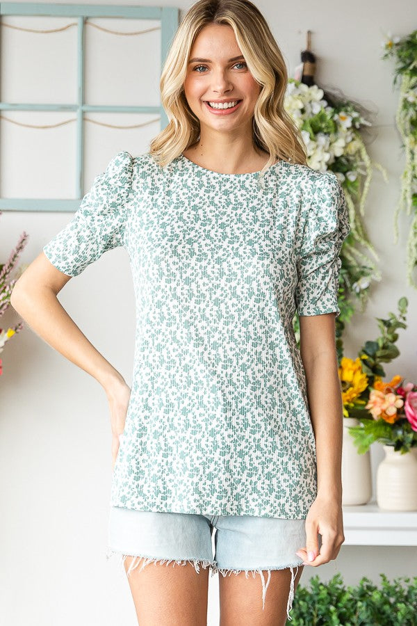 Ruched Sleeve Ditsy Floral Top