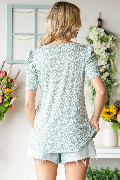Ruched Sleeve Ditsy Floral Top