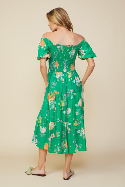 Floral Printed Smocked Midi Dress