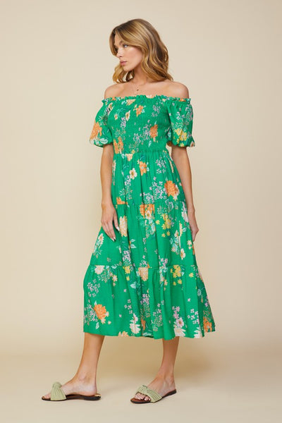 Floral Printed Smocked Midi Dress