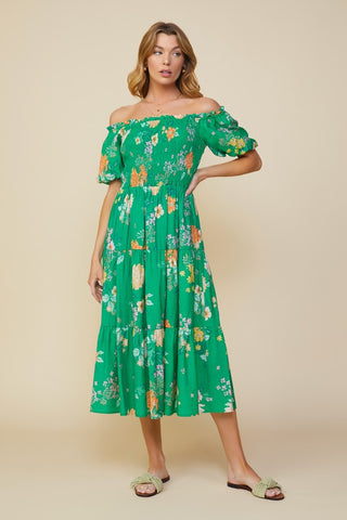 Floral Printed Smocked Midi Dress