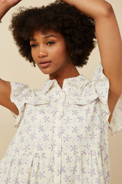 Women's Floral Print Collared Tank Dress