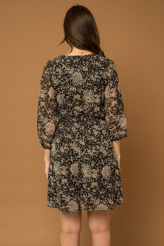 Black & Ivory Floral Print Long Sleeve Dress