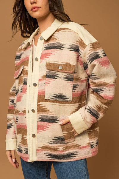 Corduroy & Aztec Print Mix Shacket