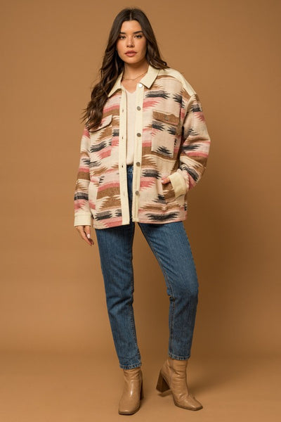 Corduroy & Aztec Print Mix Shacket