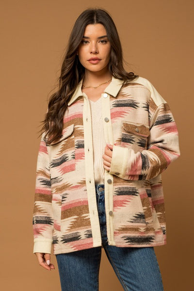 Corduroy & Aztec Print Mix Shacket