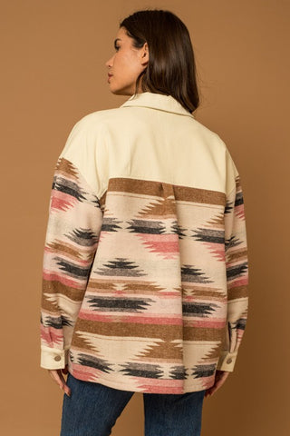 Corduroy & Aztec Print Mix Shacket
