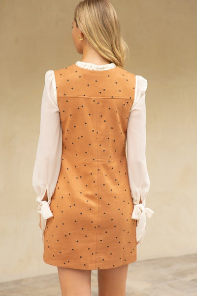 Double Pocket Heart Printed Suede Dress